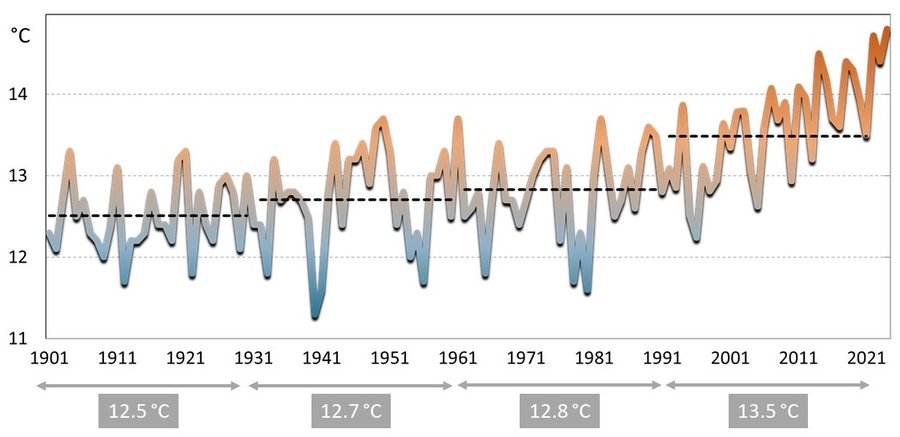 andamento della temperatura media annuale a udine ...