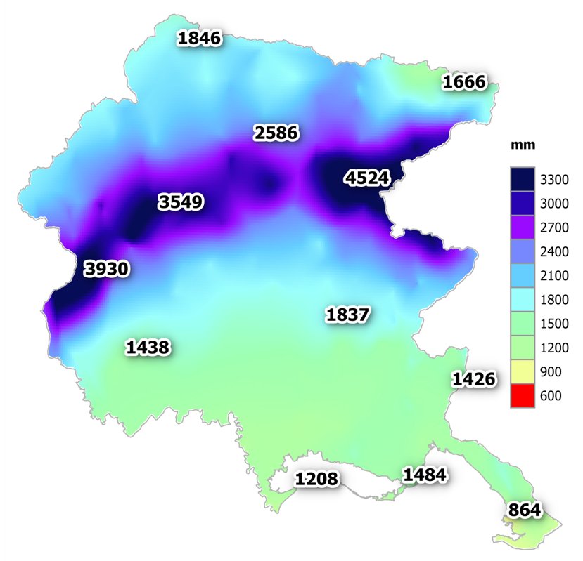 precipitazioni totali del 2024 in fvg: cumulato me...