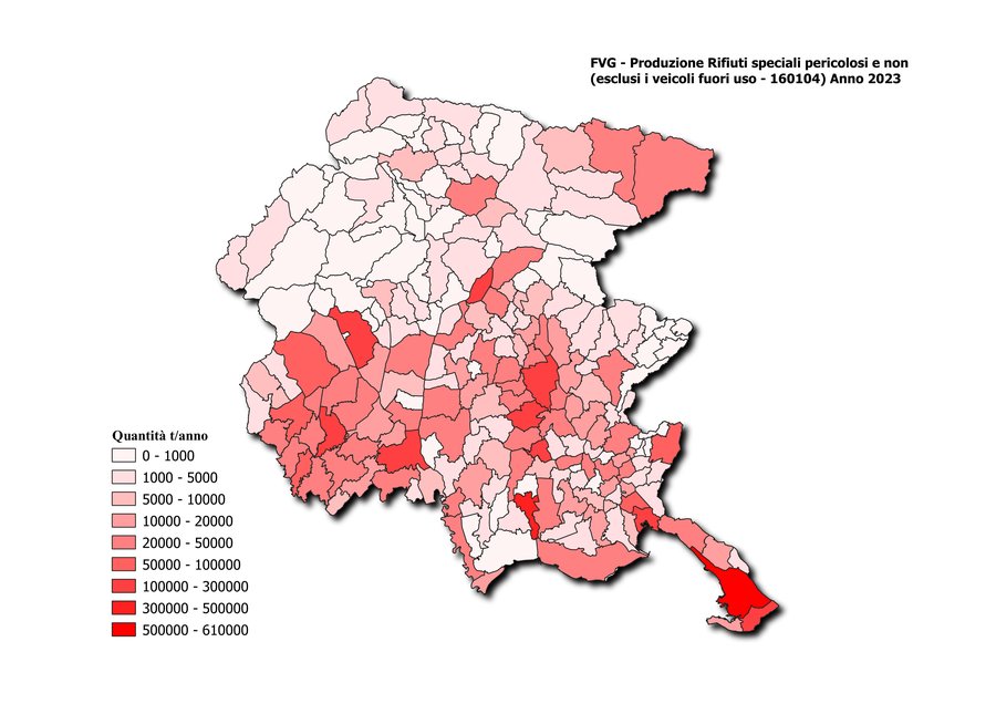 mappa tematica regionale della produzione di ifiuti speciali