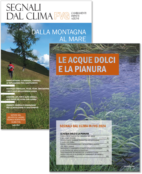 copertina Segnali dal Clima in FVG 2024 e copertina "Le acque interne e la pianura"