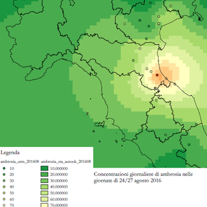 immagine anteprima per la notizia: trasporto di pollini di ambrosia dal centro europa alle coste ...